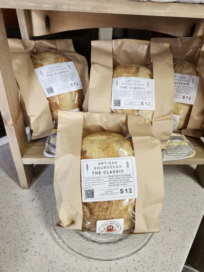Bagged sourdough loaves on the Cottage Bakery Store shelf