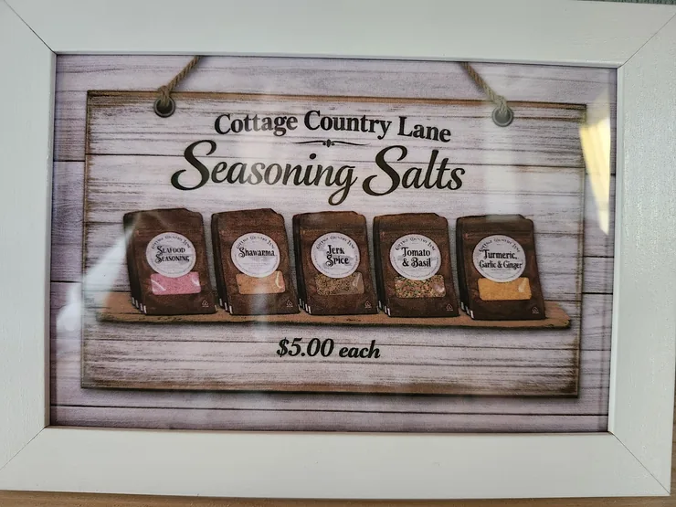 The Cottage Country Lane seasoning salts sign in the store